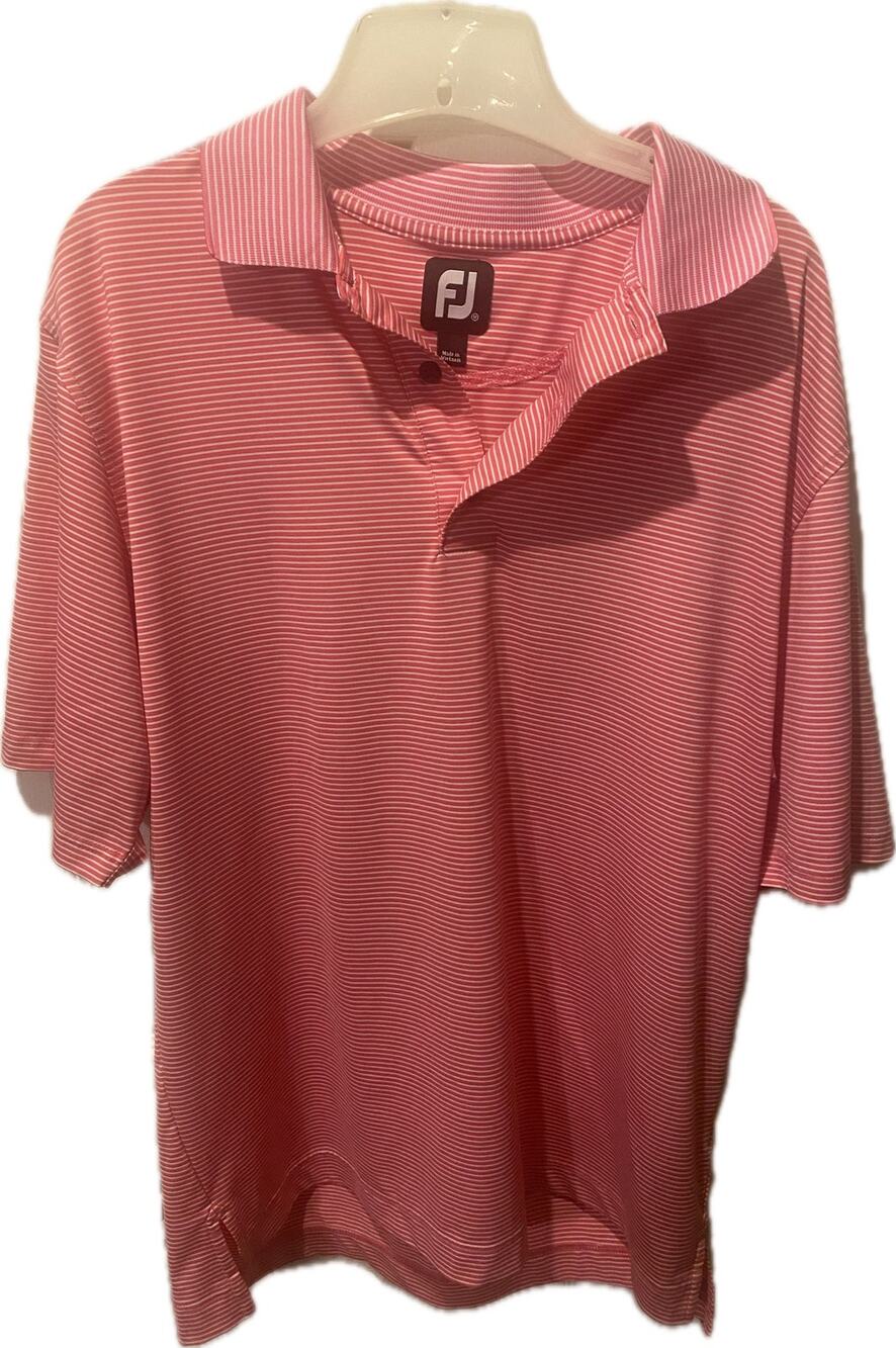FootJoy Men's ProDry Golf Polo Shirt Pink White Striped Performance Short Sleeve